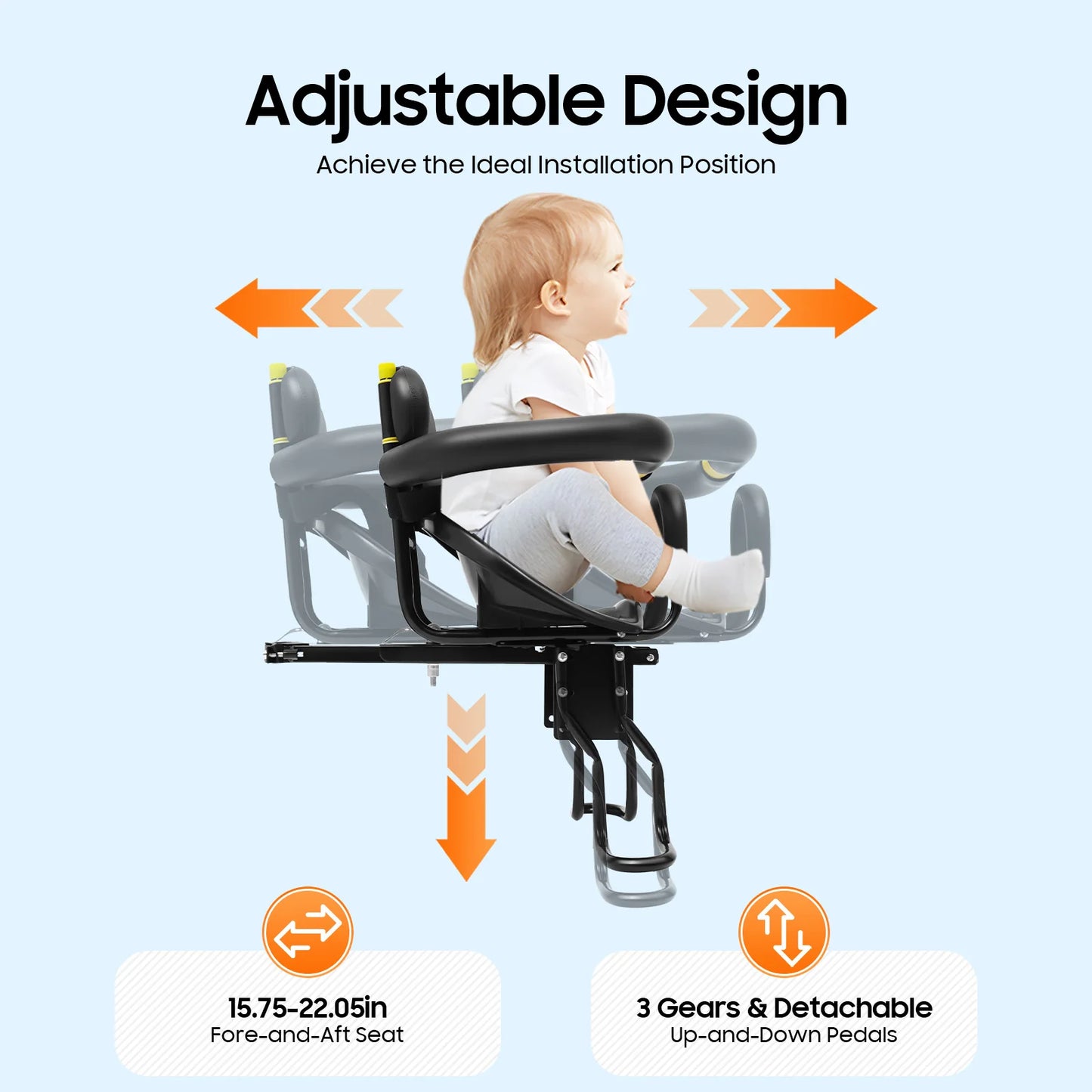 Bike Child Seat Bicycle Child Seat Adjustable Bicycle Child Safety Seat 35kg Load Capacity for Babies Around 1-5 Years Old