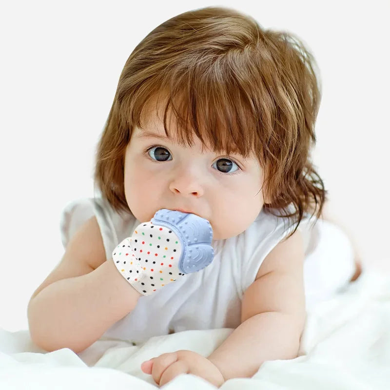 Food Grade Silicone Gloves Baby Teether Gloves Anti Eating Hand Teething Chewing Prevent Scratches Glove Toys Mitten Pain Relief