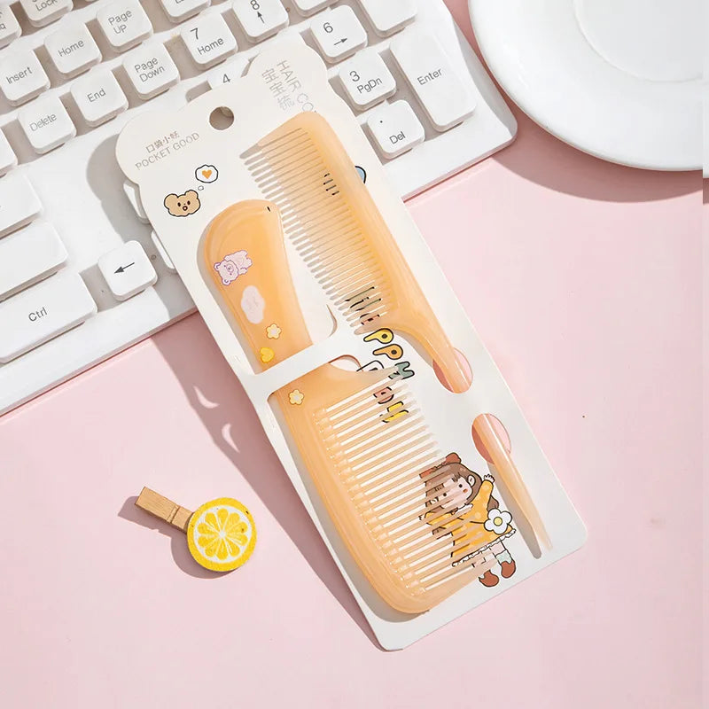 2pcs Kids Hair Combs Set Cartoon Animals Children Hairdressing Comb with Pointed Tail Girls Portable Anti-Static Plastic Comb