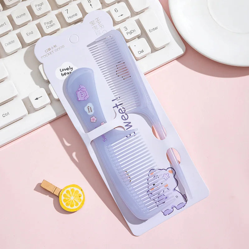 2pcs Kids Hair Combs Set Cartoon Animals Children Hairdressing Comb with Pointed Tail Girls Portable Anti-Static Plastic Comb