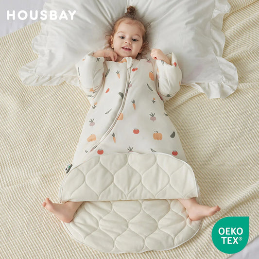 0-24 Months Baby Sleeping Bag With Removeable Sleeves Anti-Kick Blanket Wearable Baby Sleepsacks Beige Printed For Girls Boys