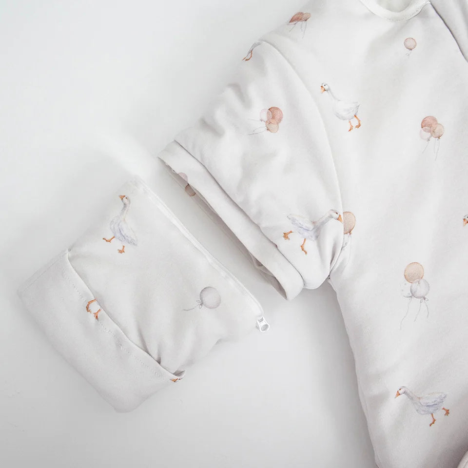 0-24 Months Baby Sleeping Bag With Removeable Sleeves Anti-Kick Blanket Wearable Baby Sleepsacks Beige Printed For Girls Boys