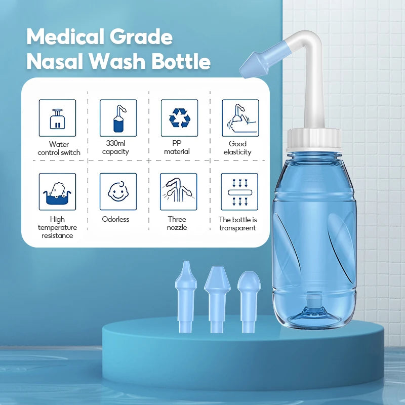 MAMIJOY 300ML Nasal Irrigator Nasal Rinse Bottle Nasal Wash Cleaner Nose Protector Avoid Allergic Rhinitis Adults Children Neti