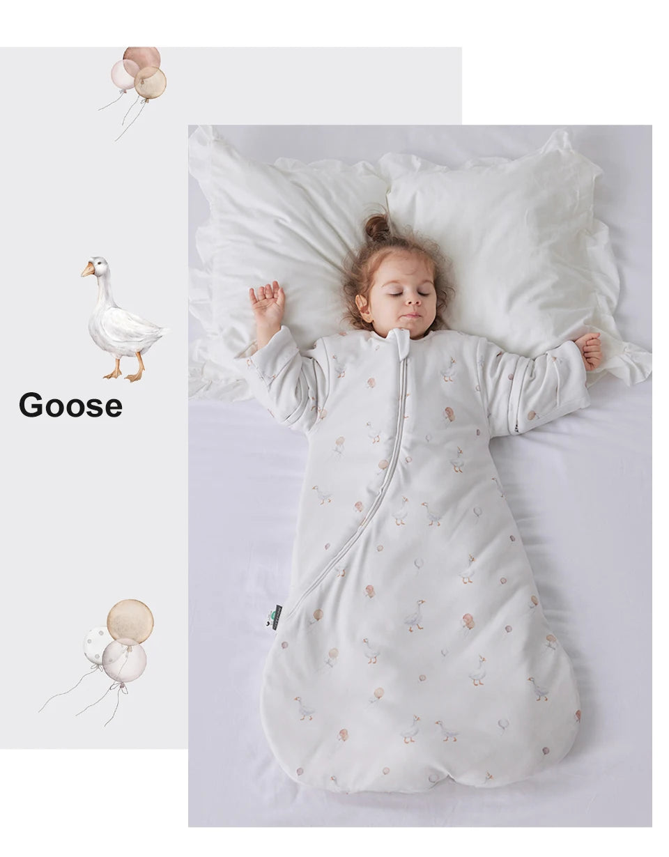 0-24 Months Baby Sleeping Bag With Removeable Sleeves Anti-Kick Blanket Wearable Baby Sleepsacks Beige Printed For Girls Boys