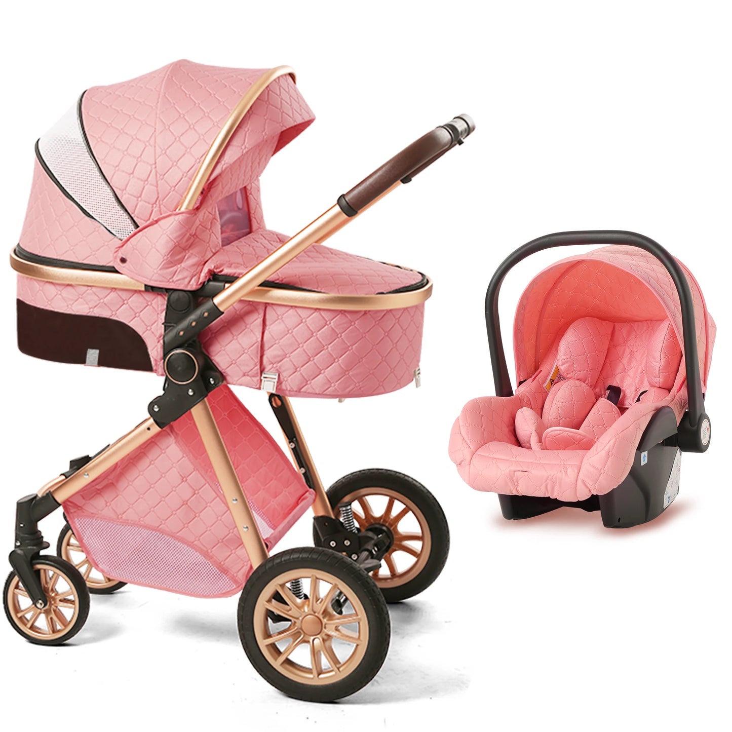 3 In 1 Luxury Pram High Landscape Baby Stroller Folding Pushchair Vista Stroller With Reversible Stroller Seat