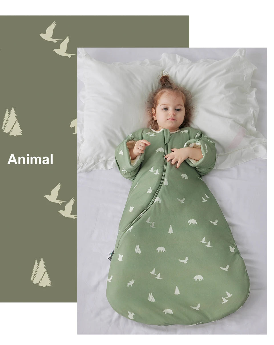 0-24 Months Baby Sleeping Bag With Removeable Sleeves Anti-Kick Blanket Wearable Baby Sleepsacks Beige Printed For Girls Boys