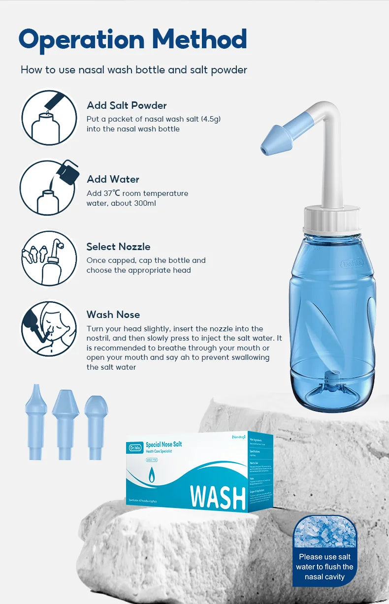 MAMIJOY 300ML Nasal Irrigator Nasal Rinse Bottle Nasal Wash Cleaner Nose Protector Avoid Allergic Rhinitis Adults Children Neti