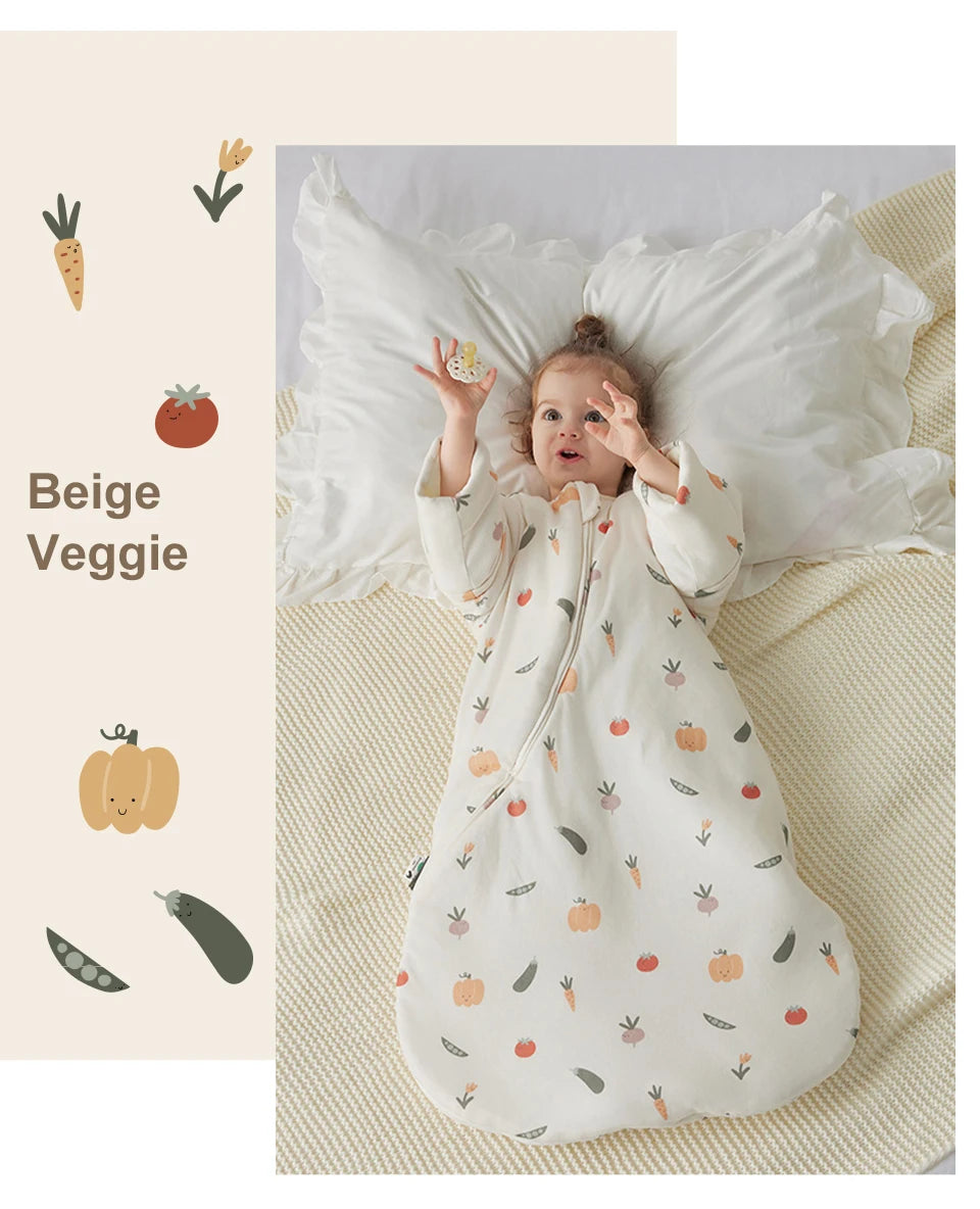 0-24 Months Baby Sleeping Bag With Removeable Sleeves Anti-Kick Blanket Wearable Baby Sleepsacks Beige Printed For Girls Boys