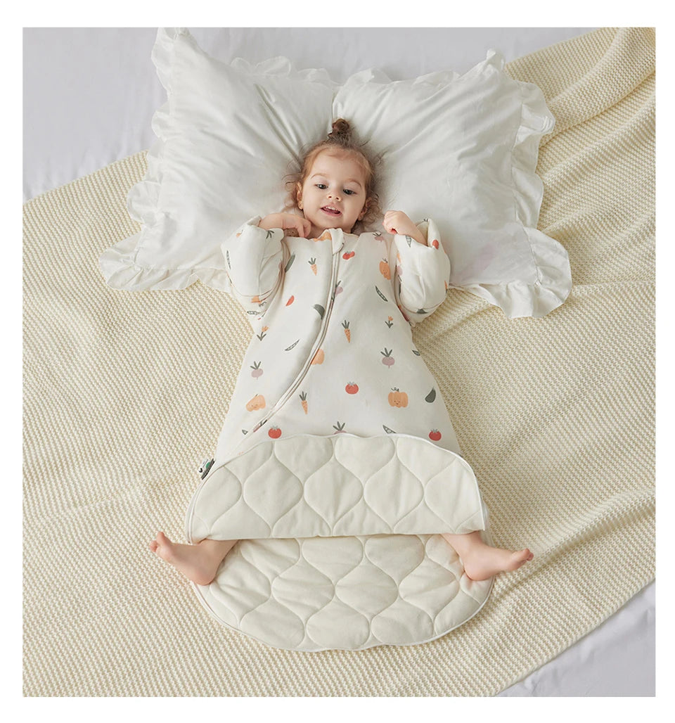 0-24 Months Baby Sleeping Bag With Removeable Sleeves Anti-Kick Blanket Wearable Baby Sleepsacks Beige Printed For Girls Boys