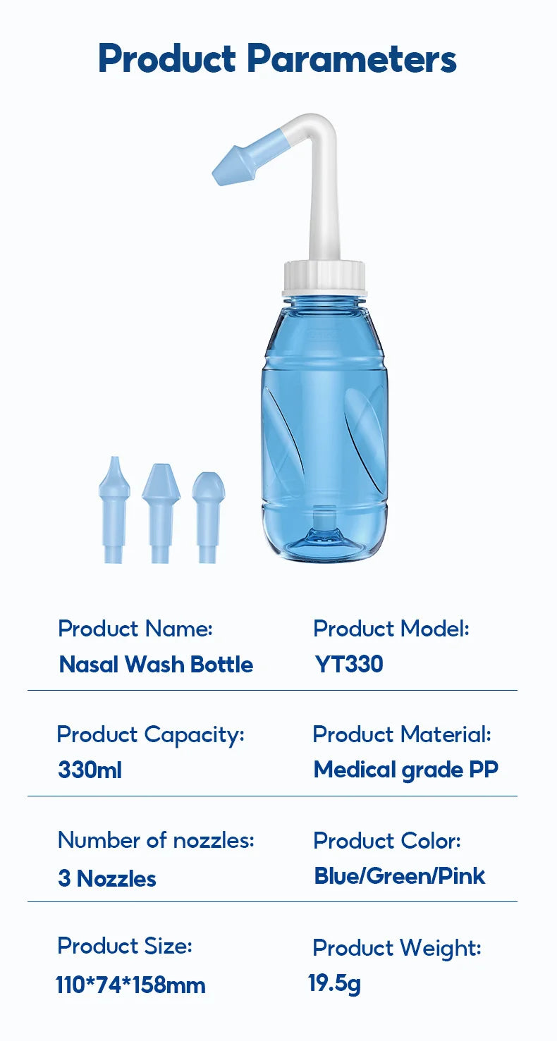 MAMIJOY 300ML Nasal Irrigator Nasal Rinse Bottle Nasal Wash Cleaner Nose Protector Avoid Allergic Rhinitis Adults Children Neti