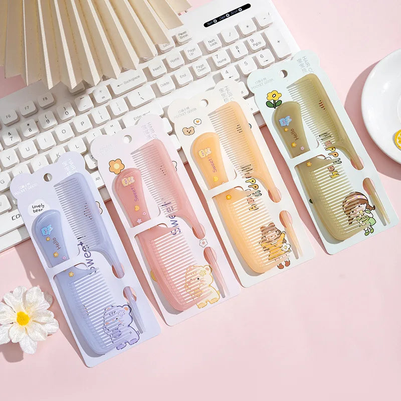 2pcs Kids Hair Combs Set Cartoon Animals Children Hairdressing Comb with Pointed Tail Girls Portable Anti-Static Plastic Comb