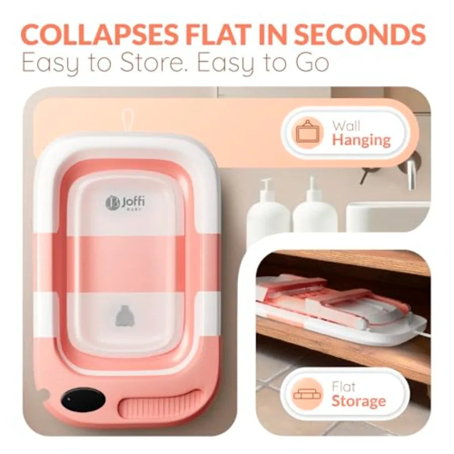 Collapsible Baby Bathtub for Newborn Infant Girl and Boy 0-24 Months Foldable Portable Bathtub with Thermometer Heat Sensor Dra