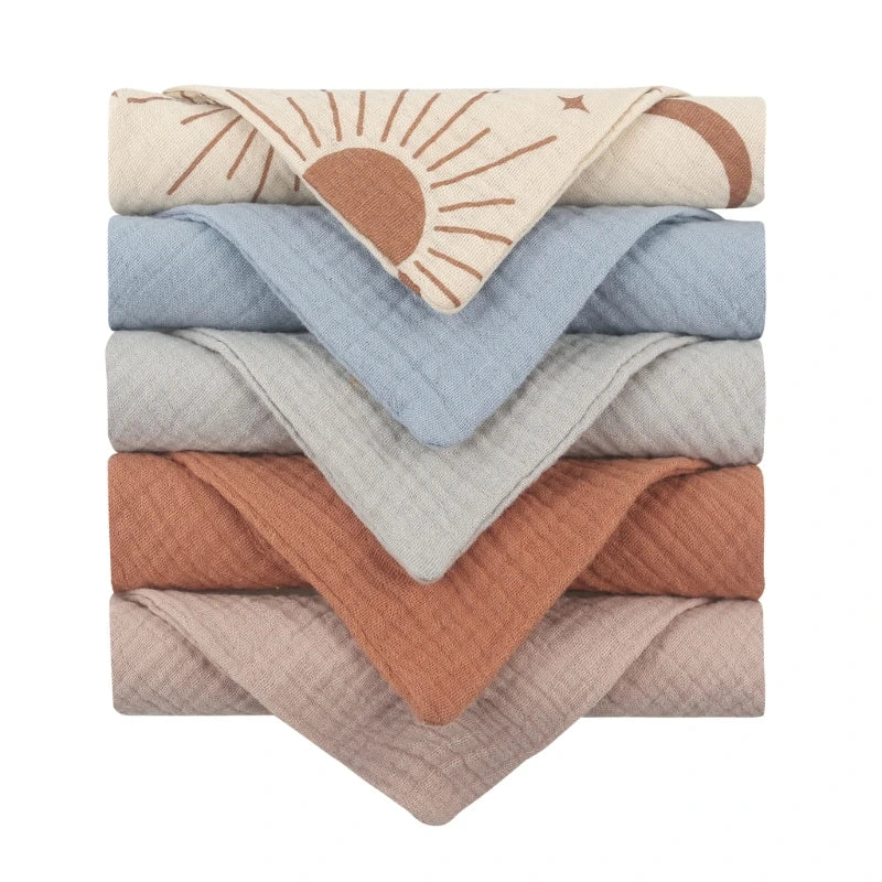 5pcs Baby Saliva Soft Absorbent Gauze Cotton Burp Cloth Kindergarten Handkerchief Newborn Washcloth Nursing Towel
