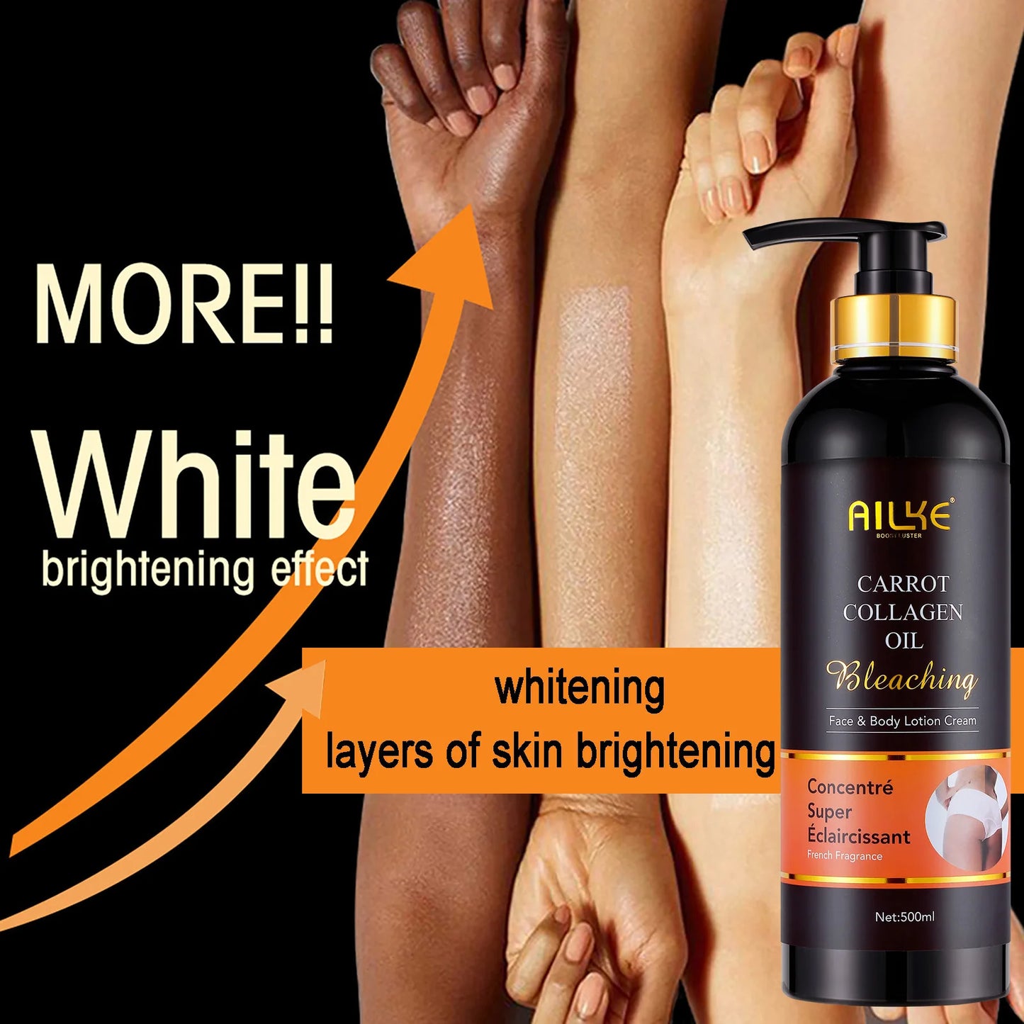 AILKE Whitening Body Lotion, Reduce Dark Spots, Even Skin Tone, With Collagen And Natural Carrot Oil, Skin Moisturizer, 500ml