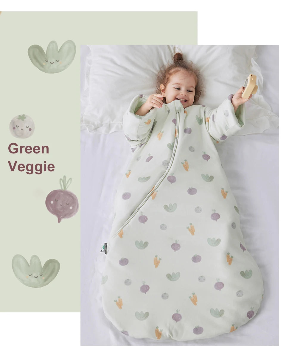 0-24 Months Baby Sleeping Bag With Removeable Sleeves Anti-Kick Blanket Wearable Baby Sleepsacks Beige Printed For Girls Boys