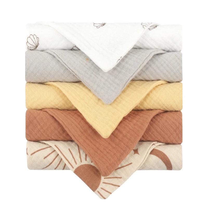 5pcs Baby Saliva Soft Absorbent Gauze Cotton Burp Cloth Kindergarten Handkerchief Newborn Washcloth Nursing Towel
