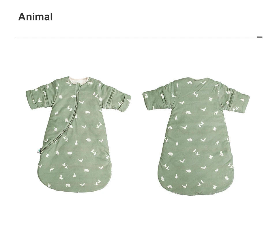 0-24 Months Baby Sleeping Bag With Removeable Sleeves Anti-Kick Blanket Wearable Baby Sleepsacks Beige Printed For Girls Boys