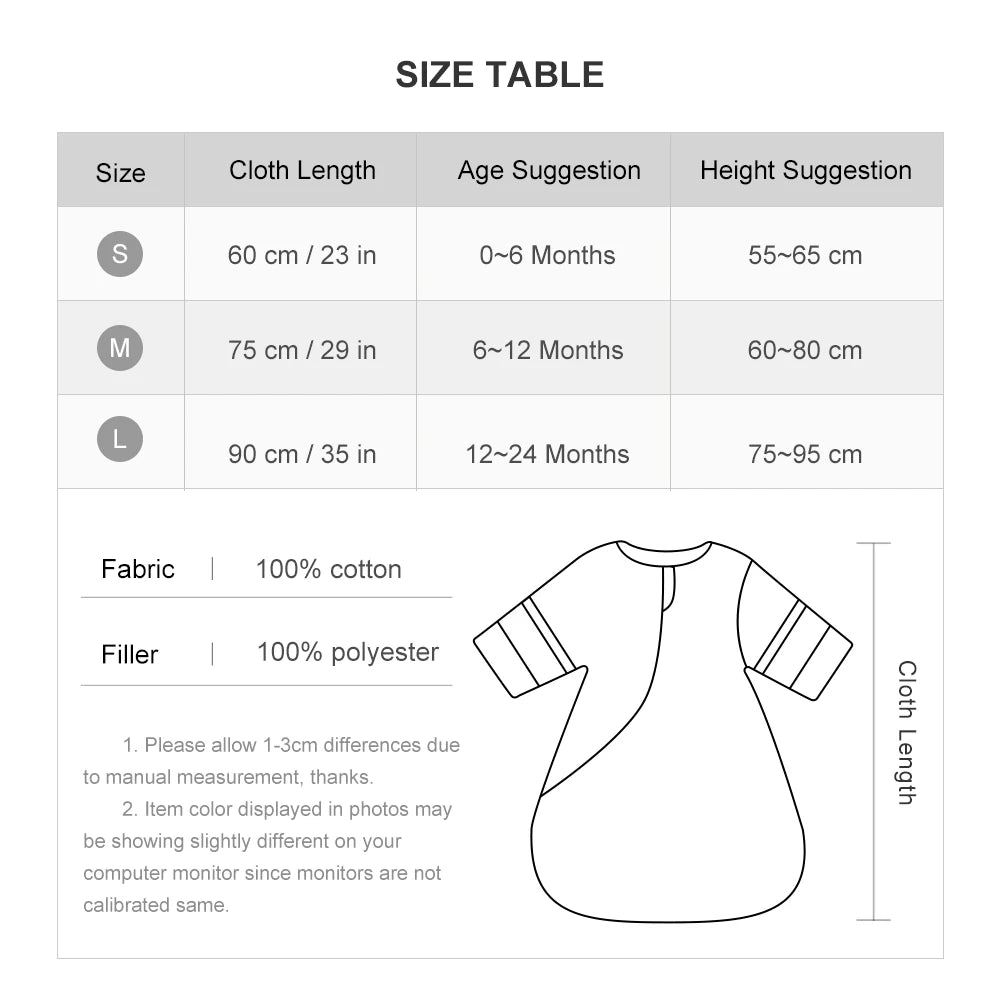 0-24 Months Baby Sleeping Bag With Removeable Sleeves Anti-Kick Blanket Wearable Baby Sleepsacks Beige Printed For Girls Boys