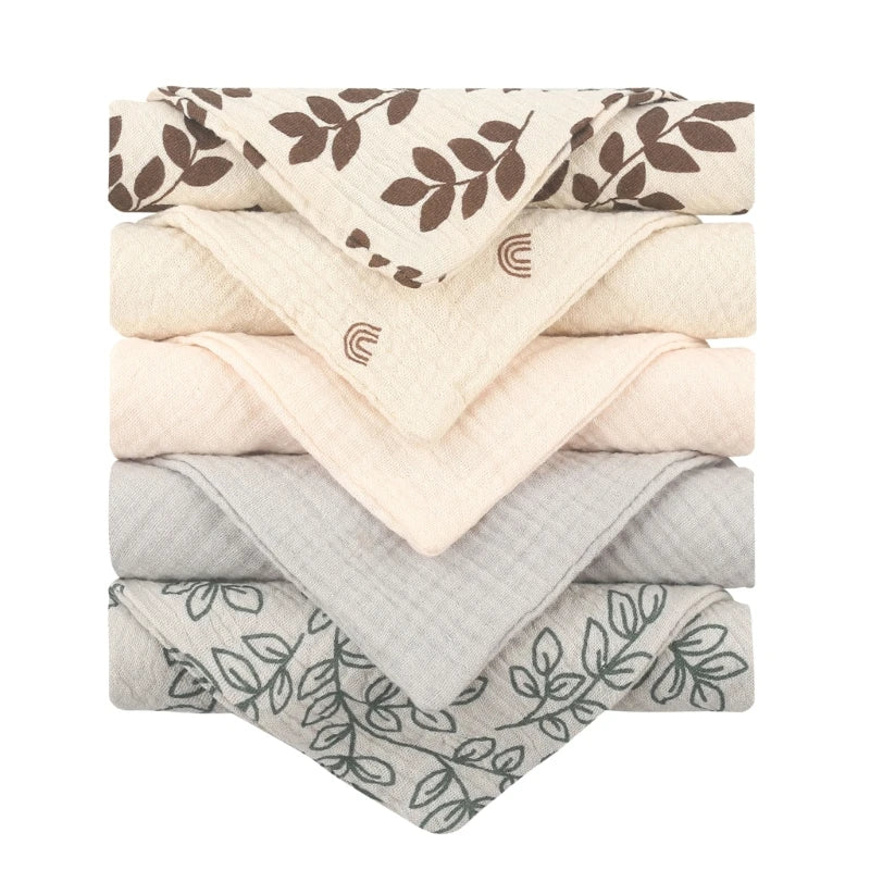 5pcs Baby Saliva Soft Absorbent Gauze Cotton Burp Cloth Kindergarten Handkerchief Newborn Washcloth Nursing Towel